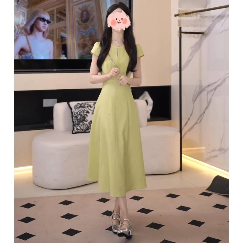 2025夏季新款韩版高级感百搭休闲长裙收腰显瘦设计感显白连衣裙女