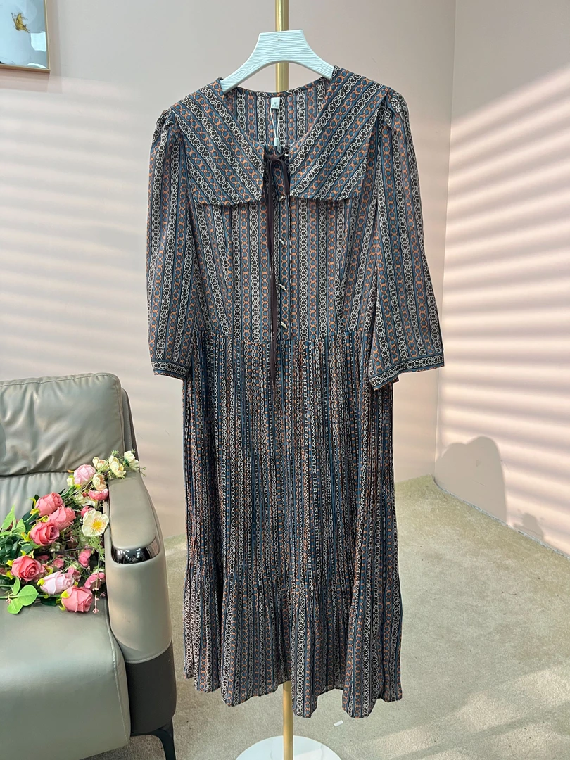 H1945春夏女款碎花简约潮流长款印花设计师优雅连衣裙H9