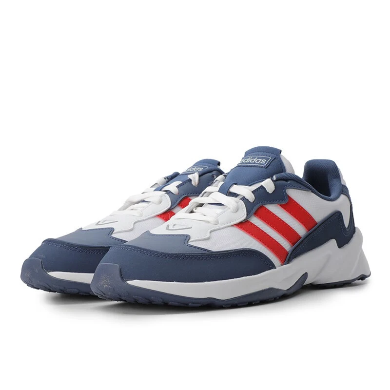 【微瑕】adidas 复古运动防滑轻便 低帮跑步鞋 男款 蓝白红 EH2164