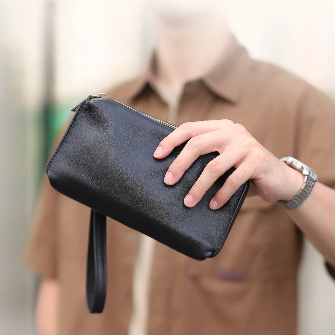 真皮男士手包时尚休闲钱包商务竖款多功能韩版手机包手抓包