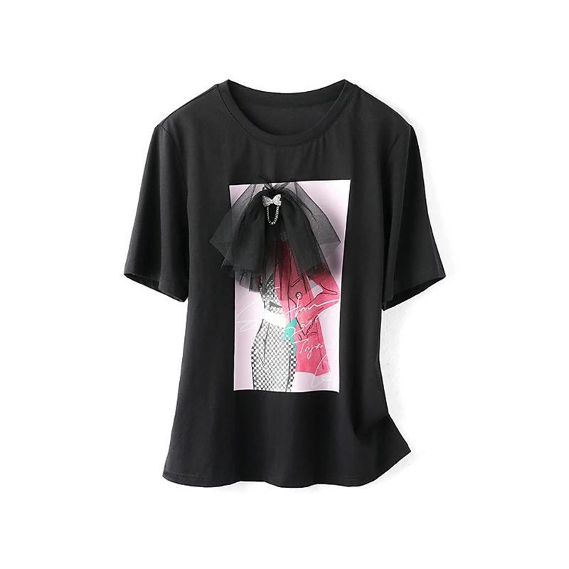 350364【羽系列】休闲圆领图案短袖T恤232Z166