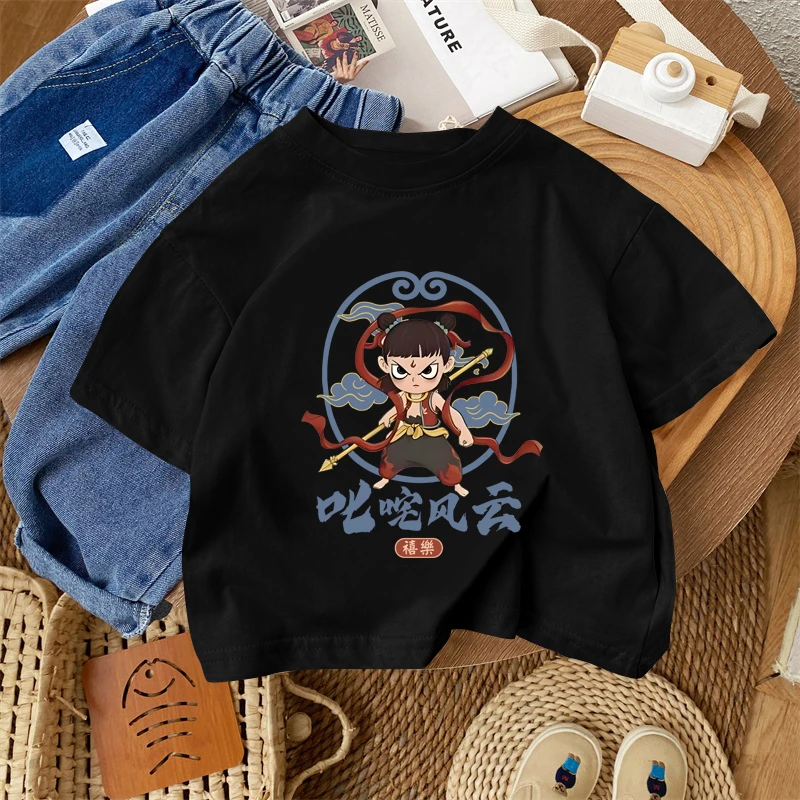 男女童卡通魔童哪吒儿童印花短袖T恤2025夏季新款休闲宽松打底衫
