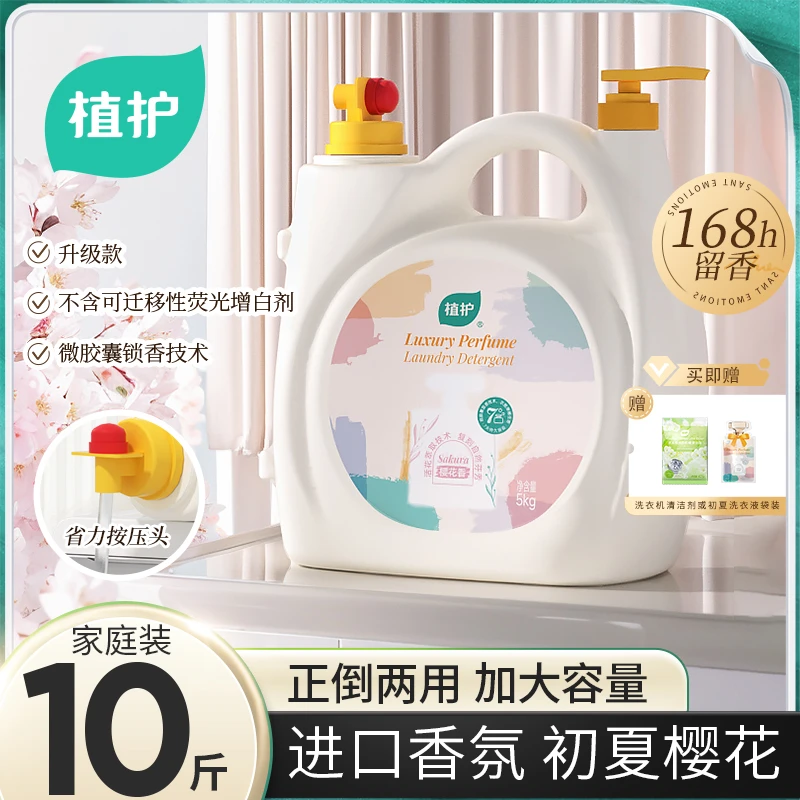 【新品】植护香氛洗衣液升级10斤大桶持久留香樱花香氛深层去污家用
