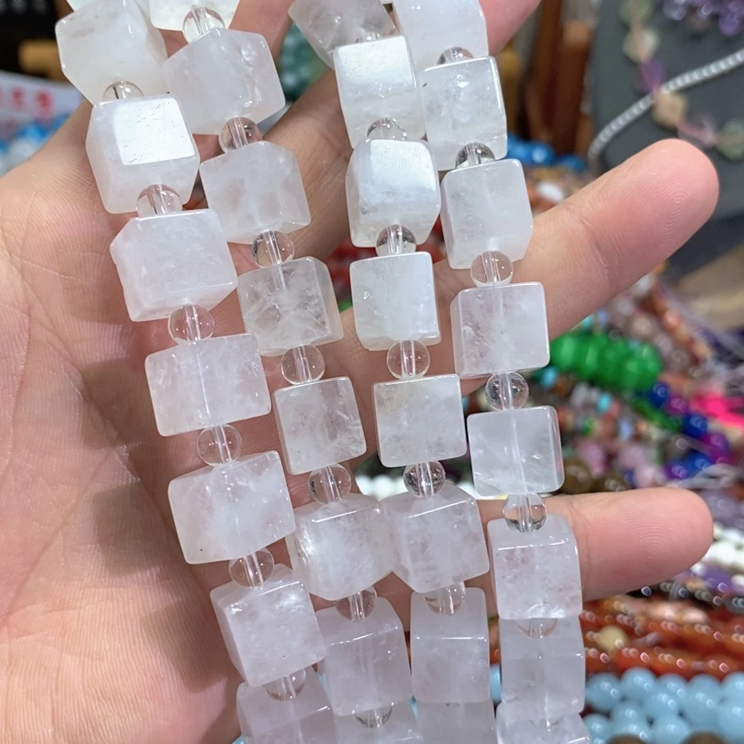 未镶嵌玛瑙/玉髓珠宝半成品天然白水晶方糖一条卡12mm