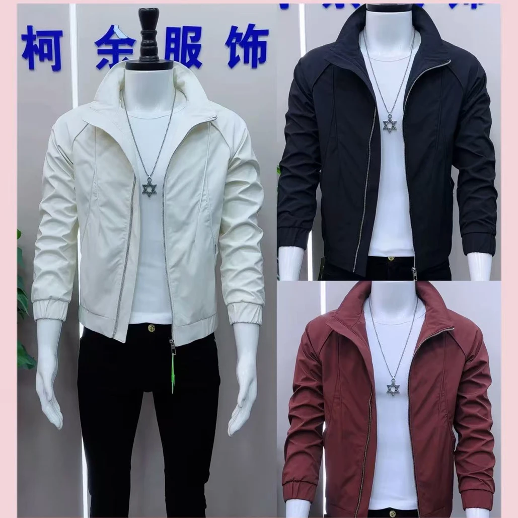 立领男男士时尚美式复古男士通勤夹克韩版男装秋季外套2130