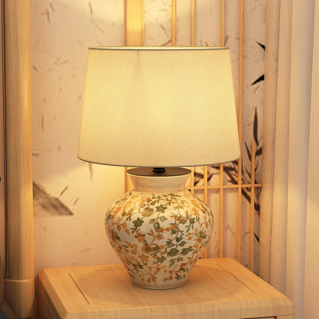 新中式陶瓷台灯复古简约卧室床头灯侘寂风中古风民宿节能高颜值