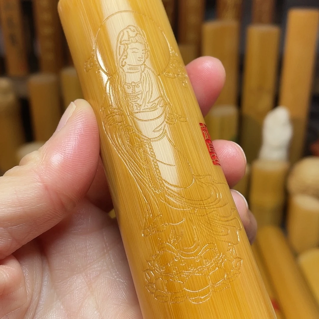 竹手工雕刻原创线雕观音