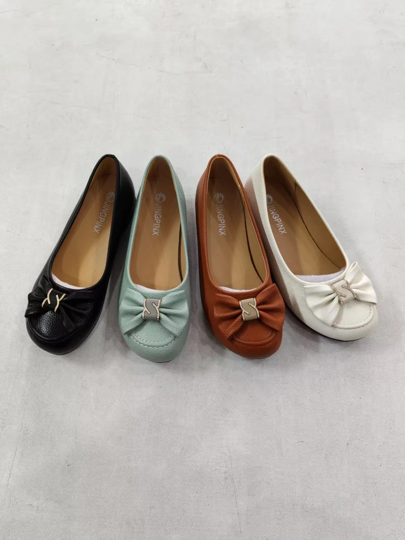 荔枝纹蝴蝶结女士休闲豆豆鞋320-A128