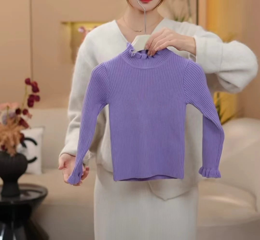 【米小逗】2024女童新秋款洋气时尚粉色毛衣m0001