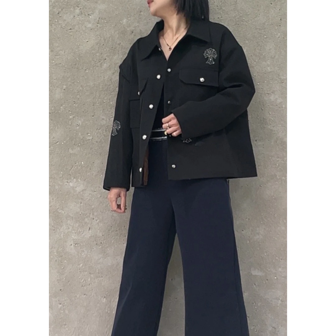 【直播】黑色十字架长袖刺绣街宽松INS上衣87226