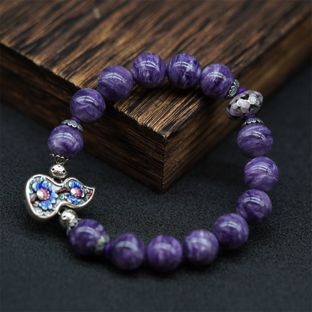原创设计款配银饰葫芦紫色查罗石紫龙晶手串（多样性发一）