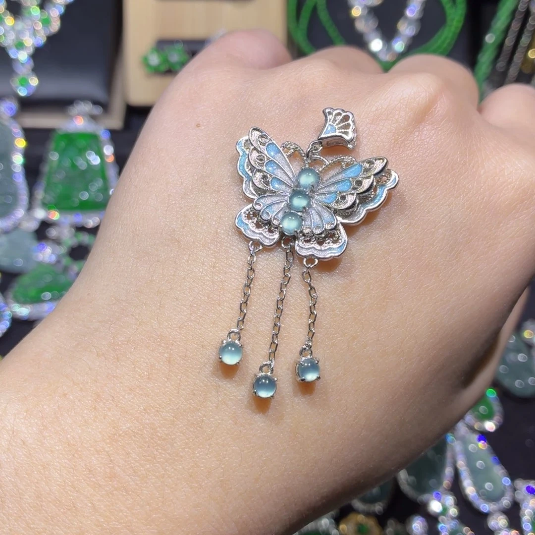 翡翠银S925镶嵌吊坠(赠链)