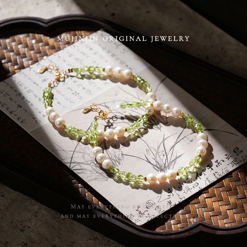 【木槿槿】天然橄榄石手链女款小清新手串MJJZBTT3633多样性发一