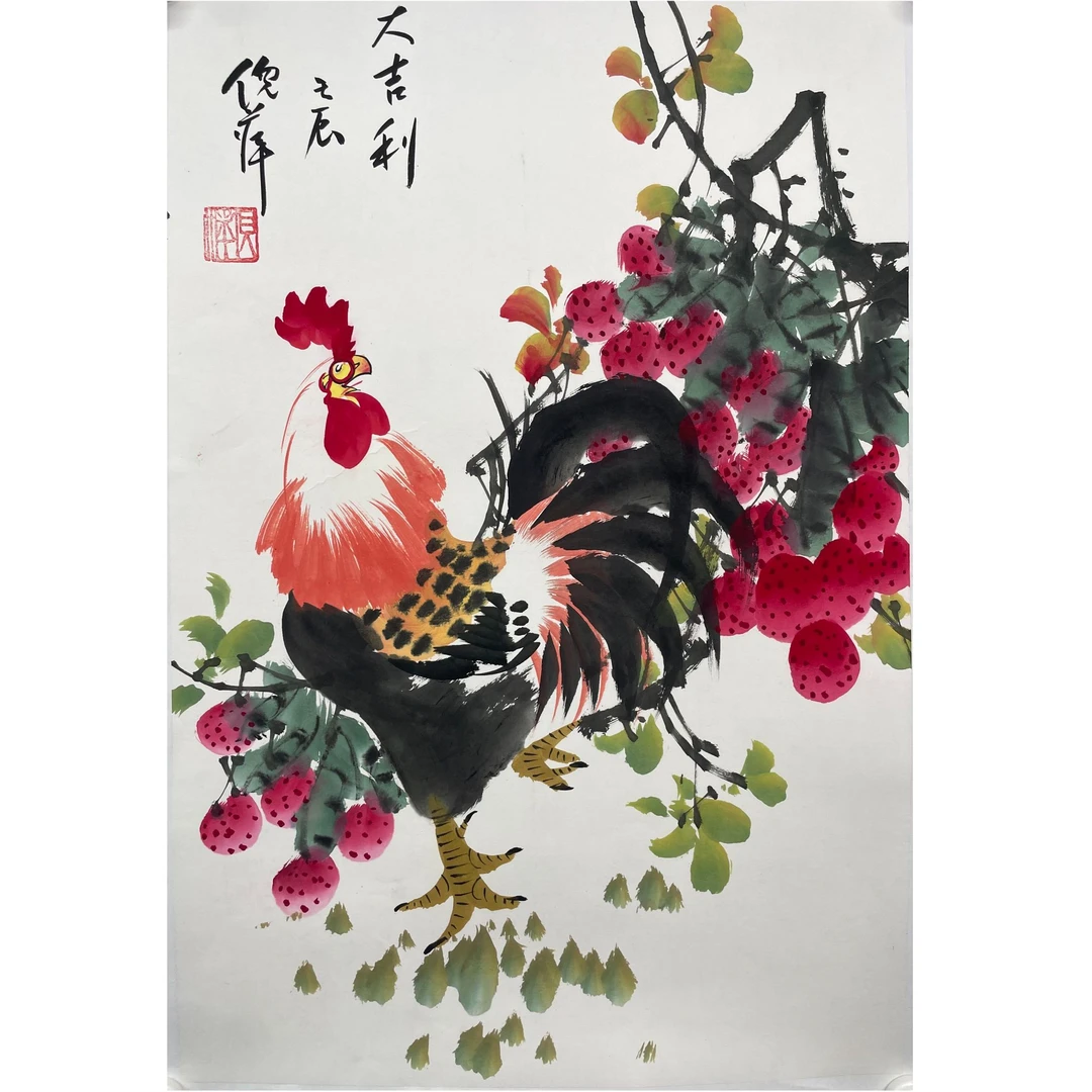 倪萍 大鸡图托片70*47cm 约2.9平尺