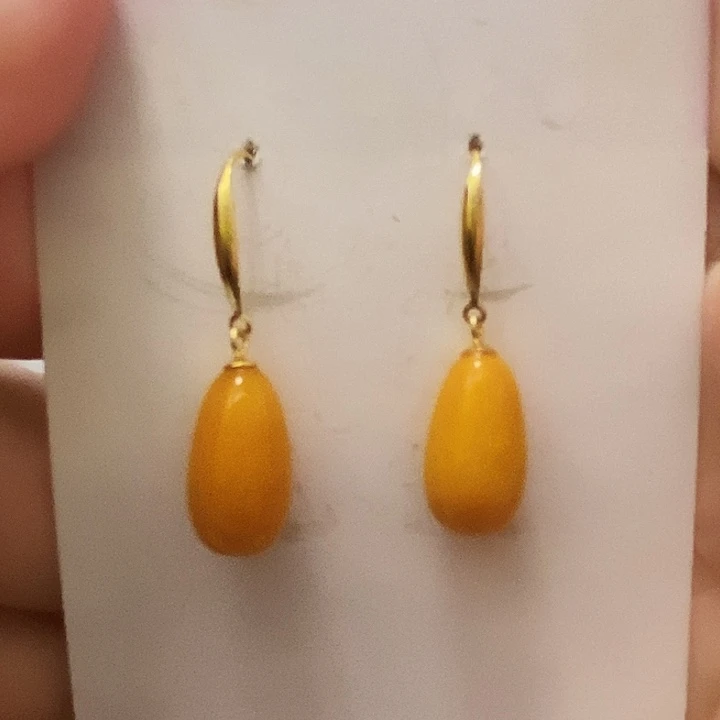 蜜蜡银S925镶嵌耳饰老蜜蜡水滴