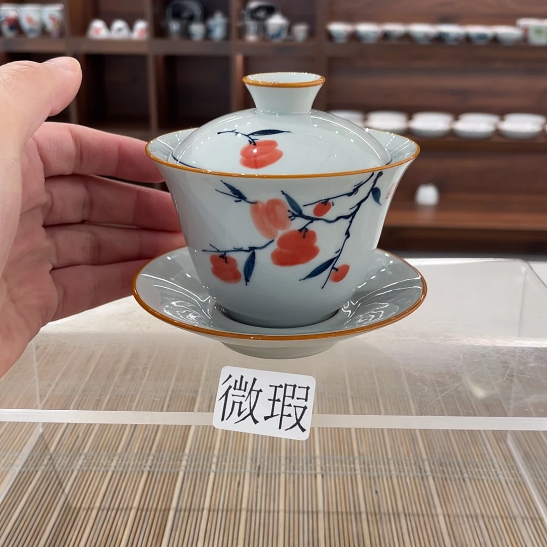 釉下手绘茶具微瑕