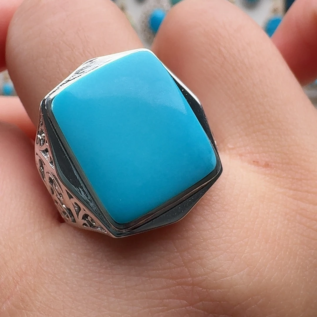 绿松石银S925镶嵌戒指