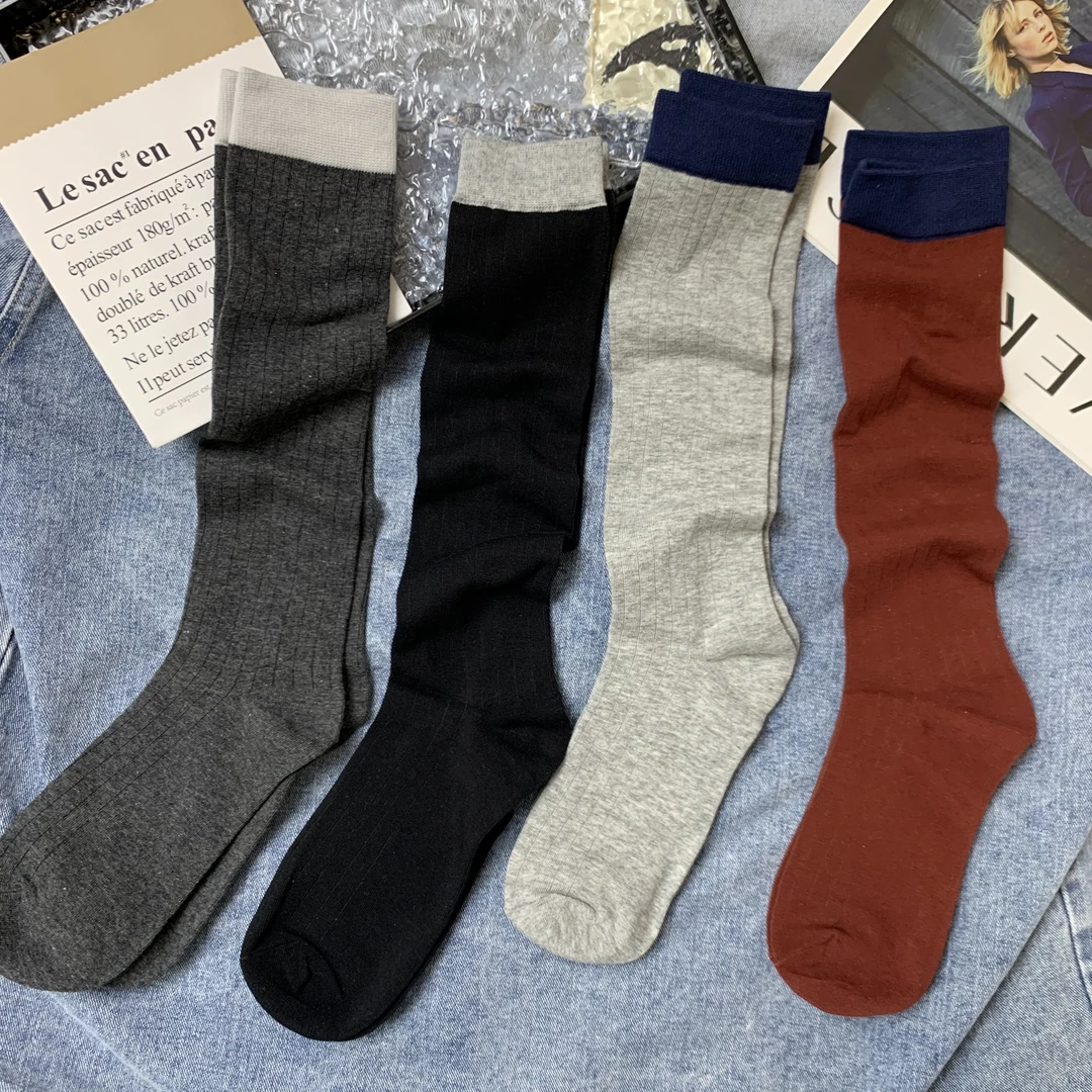 秋季新款长筒袜薄款冬季中筒袜美腿条纹高筒显瘦森系女袜休闲堆袜