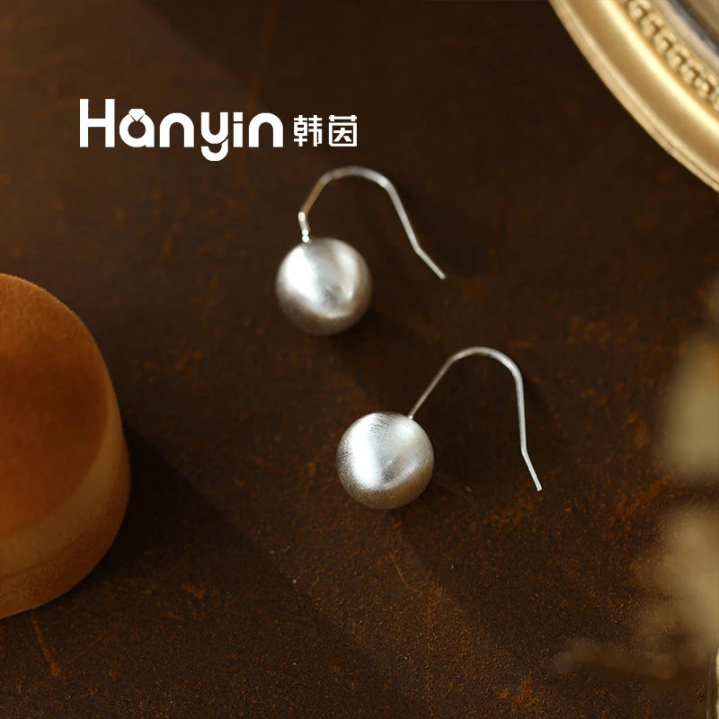 铜合金耳饰 原创设计光感拉丝空心球球垂式大气耳环ins饰品