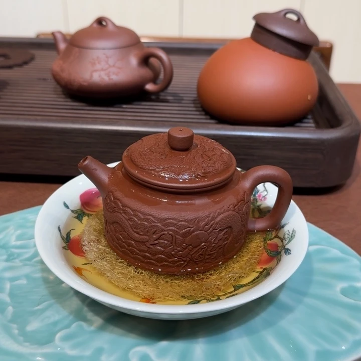 茶壶紫砂德钟紫泥紫气东来浮雕