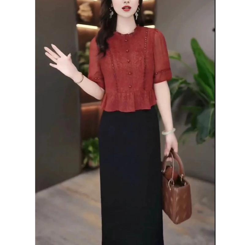 妈妈连衣裙2025新款假两件中长款时尚洋气裙子中老年夏季气质女装