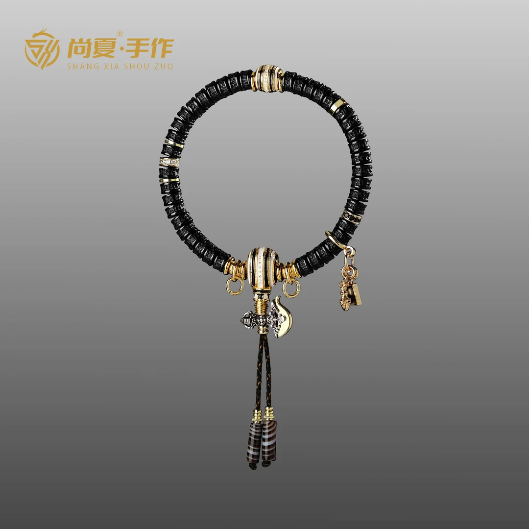 尚夏 铜合金手链 达人专属@7MM黑嘎药片设计款手持时尚百搭款