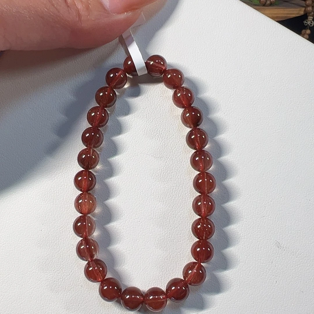 发晶手串未镶嵌天然巴西红发晶6.7mm顺发透体单圈手串