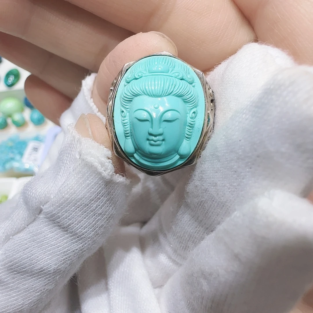 绿松石银S925镶嵌原矿绿松石