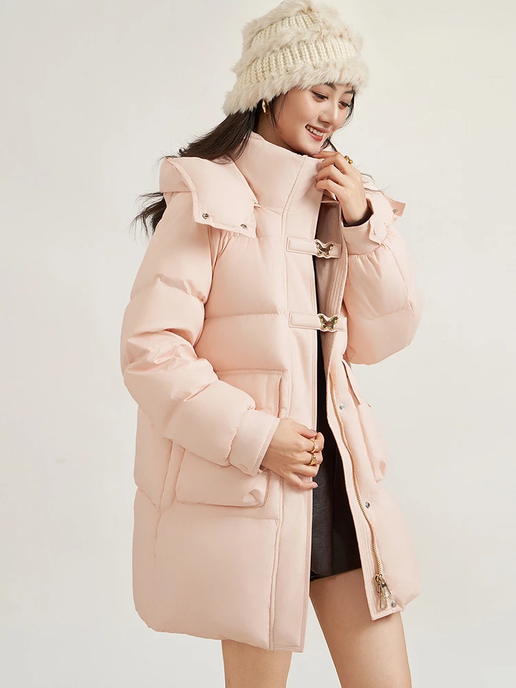 粉色中长款羽绒服女装时尚休闲宽松版型