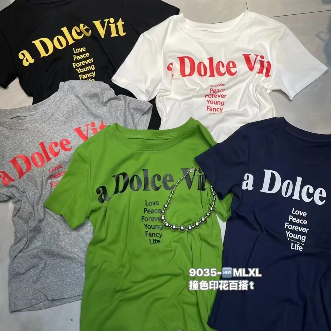 春夏季新款水印字母洋气短袖圆领T恤