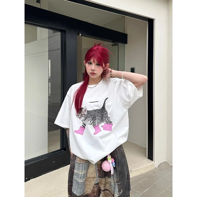 韩版学院风圆领宽松慵懒风ins潮牌春夏季薄款短袖t恤女小众半袖