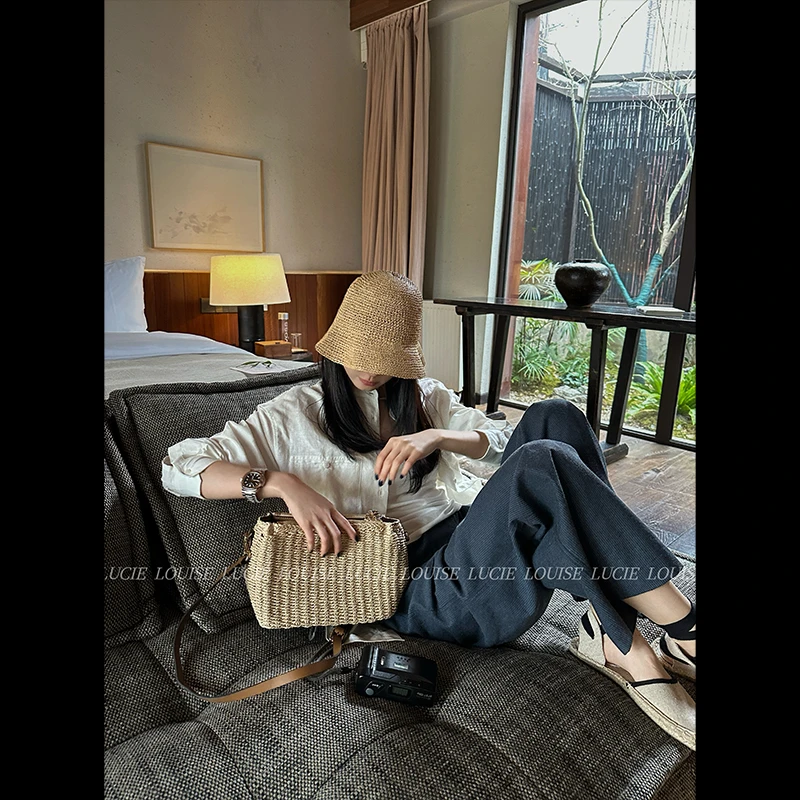 LUCIE LOUISE 去繁就简·棉麻小立领可叠穿大口袋白衬衫LL0023