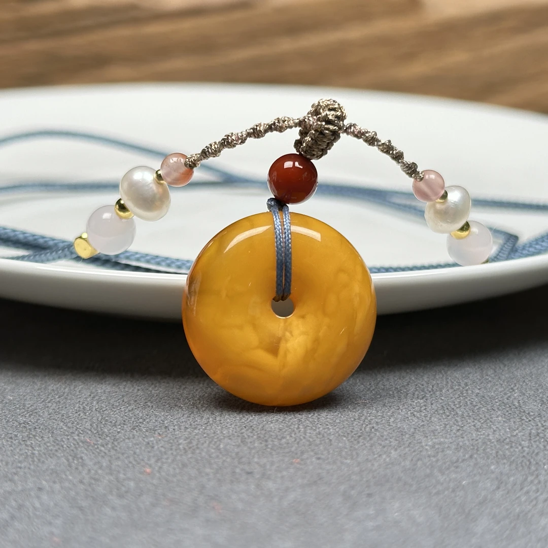 R7161 天然原矿蜜蜡鸡油黄平安扣23.5*9.5mm 支持复检假一罚四