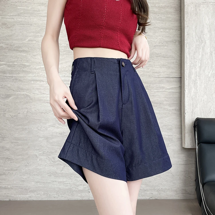 牛仔短裤女2025夏薄款高腰压褶梨形身材凉感五分中裤宽松4分裤子