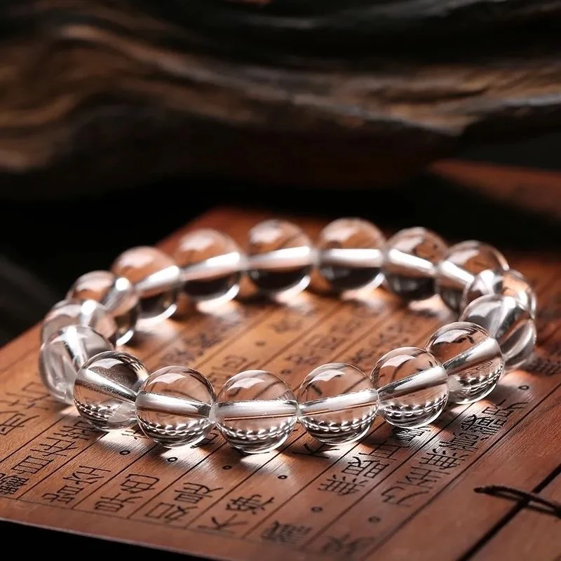 天然双A白水晶10mm手链闺蜜网红爆款时尚百搭情侣单圈弹力简约