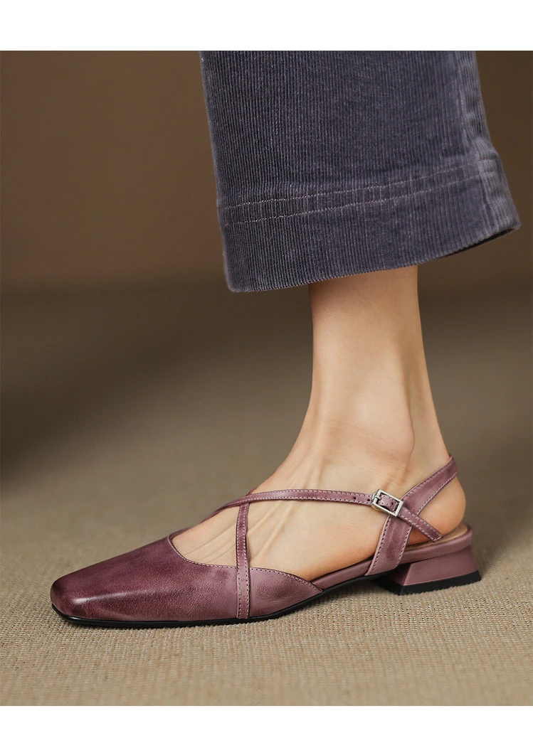 aini夏季方头凉鞋2025新款法式复古罗马交叉带芭蕾玛丽珍鞋平底