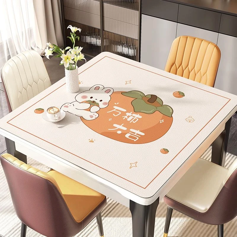 卡通可爱正方形桌垫免洗防烫PVC垫子轻奢高级感防水桌布茶几台布