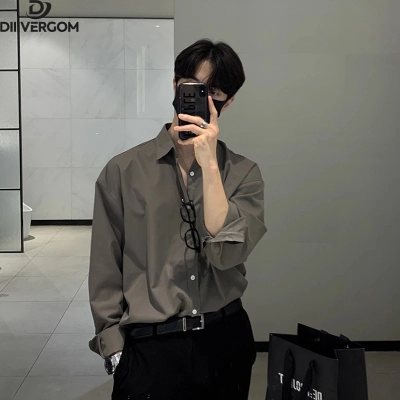 高级感英伦痞帅男士春秋季休闲长袖白衬衫男款西装内搭简约衬衣男