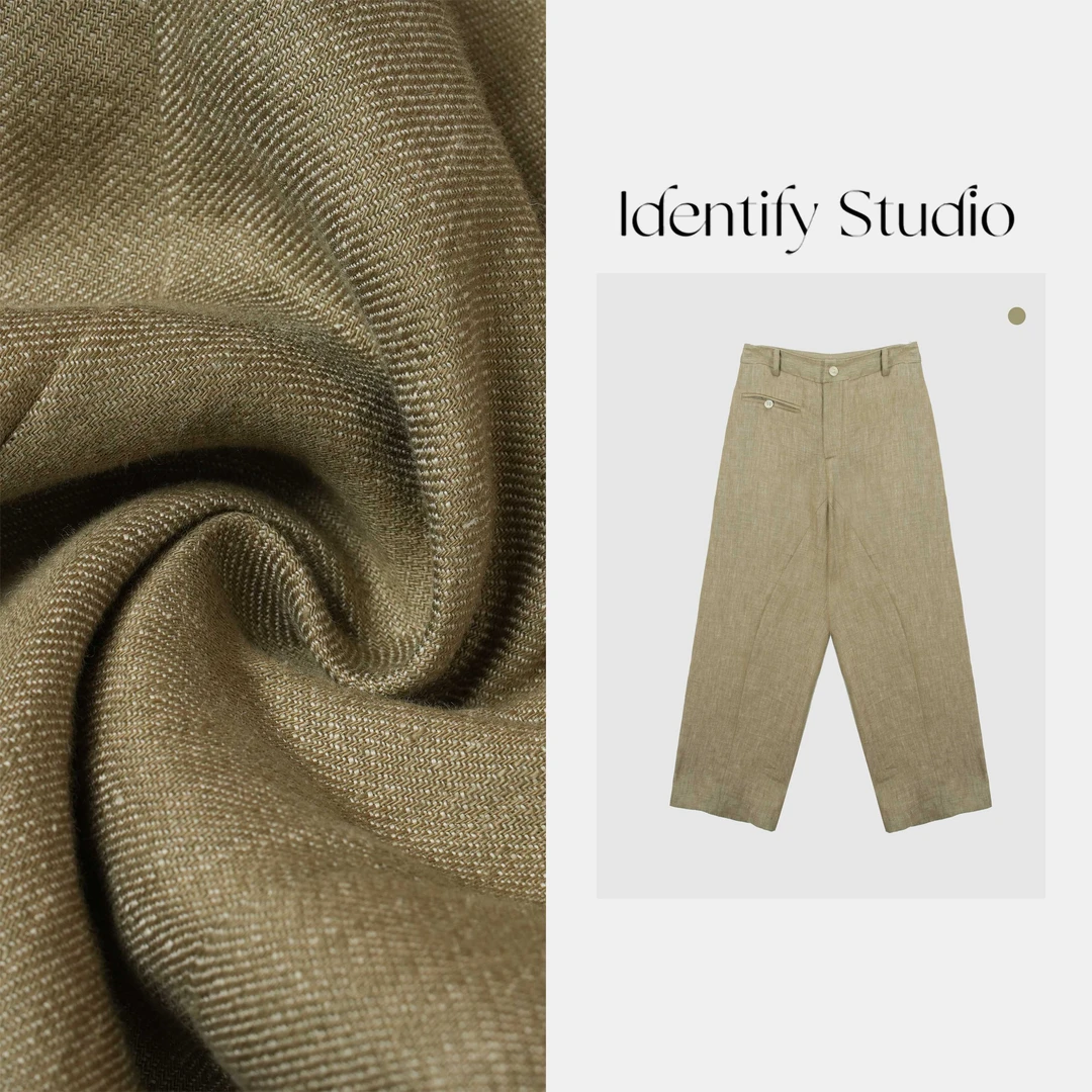 IDENTIFY“镰刀裤”夏季休闲百搭口袋纯色亚麻九分裤25SSss06045