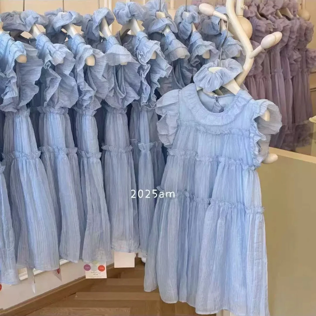 韩系【冰冰-蓝-紫韩系连衣裙】送发圈-仙女裙2025新款女童连衣裙
