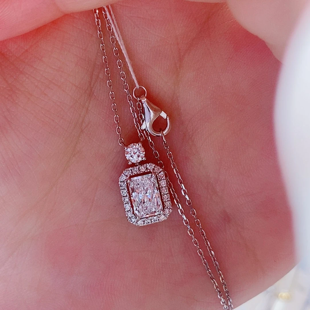 铂Pt950镶嵌实验室培育钻石1ct 香水瓶项链