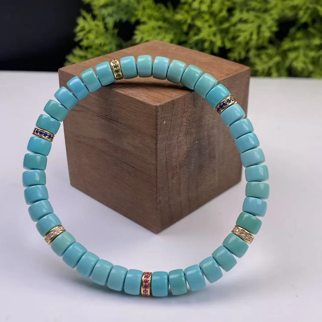 富贵绿松石湖北十堰天然原矿精美直切单圈手串时尚diy男女款