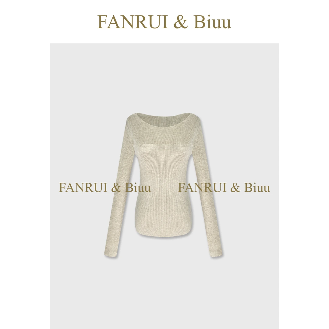 FANRUI/泛芮 「冷香袭袂」桑蚕丝羊绒坑条纹显瘦百搭打底上衣B19123