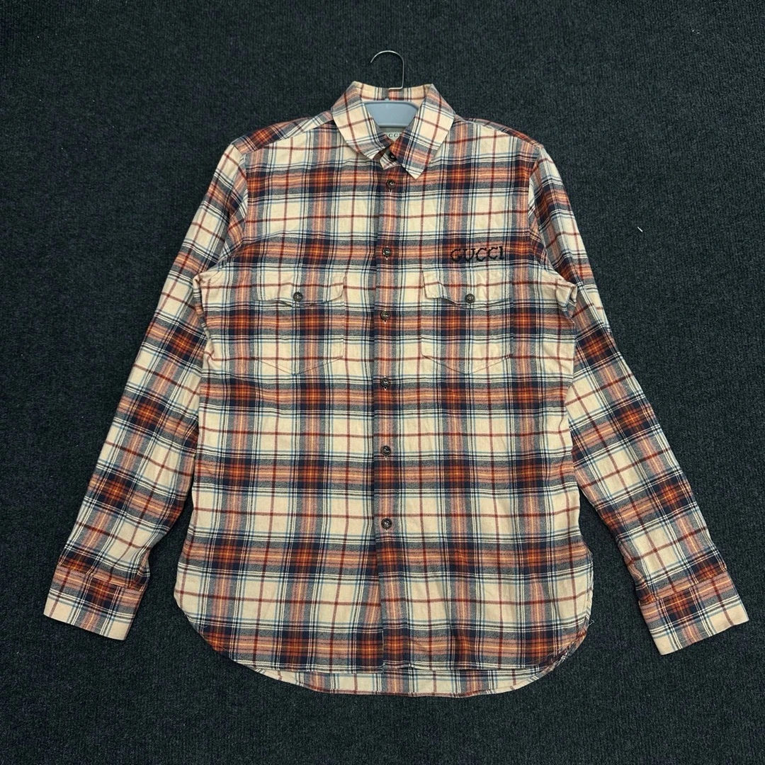 99新 GUCCI/古驰 格纹图案长袖衬衫/48码
