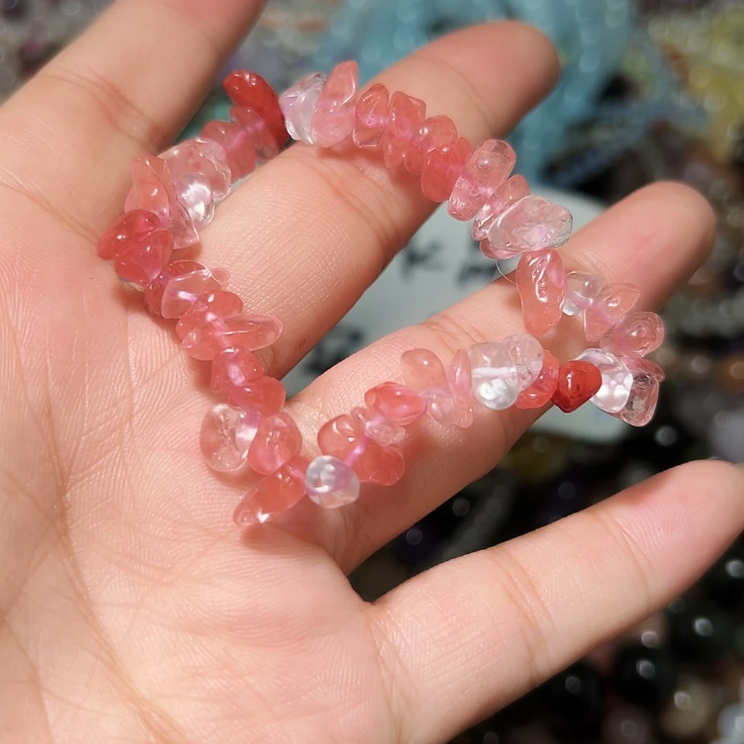 水晶手链银S925镶嵌红兔毛原石手链