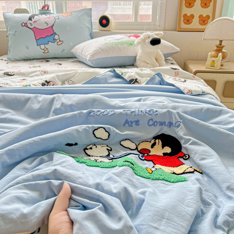 可爱蜡笔小新毛巾绣夏被夏凉被四件套宿舍空调被子可机洗非全纯棉