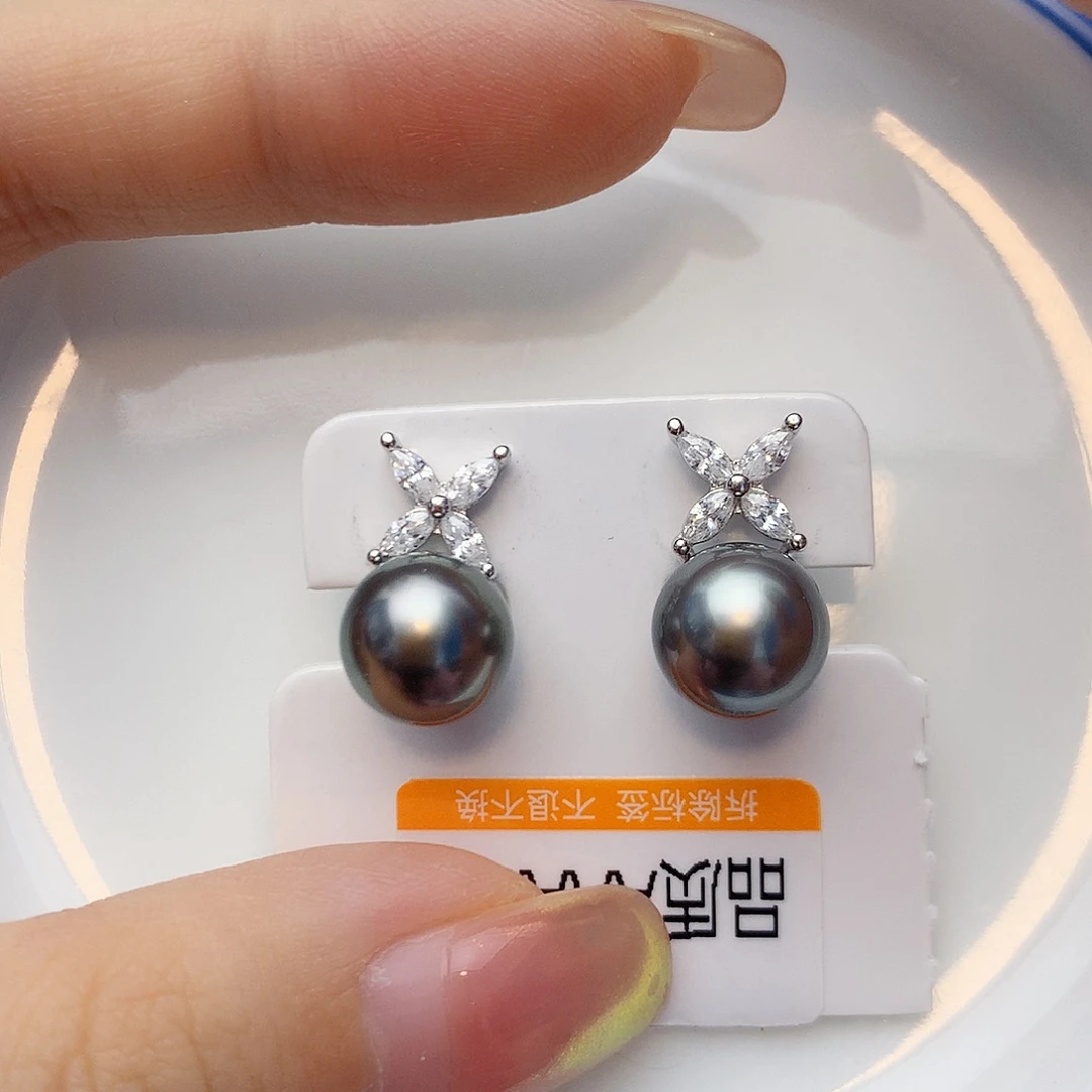 耳饰银S925镶嵌海水珍珠