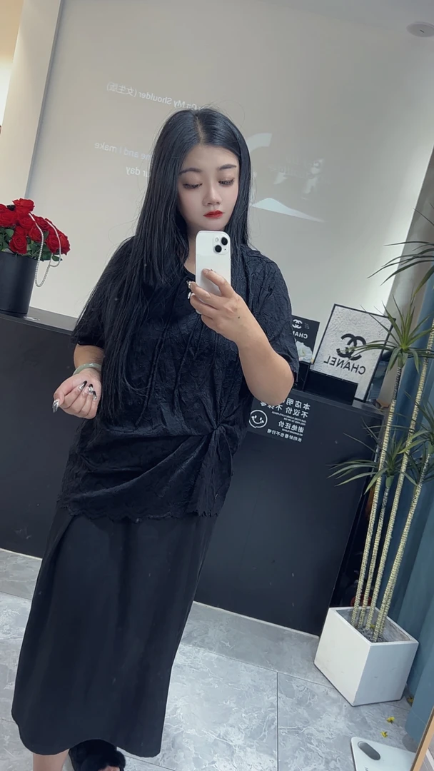 李菇娘大码假两件长裙显瘦连衣裙慵懒风宽松气质