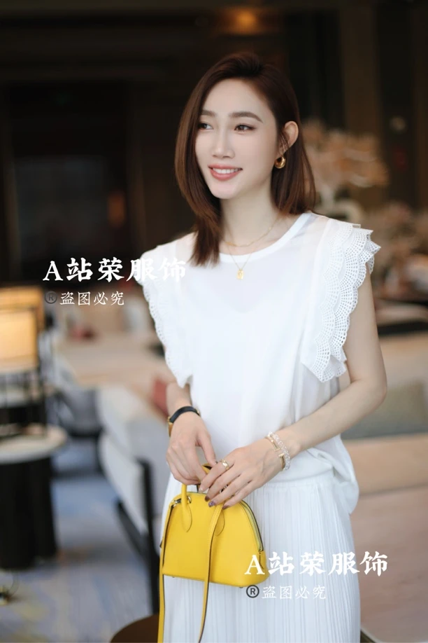 【荣姐精选】设计感丝质花边袖上衣