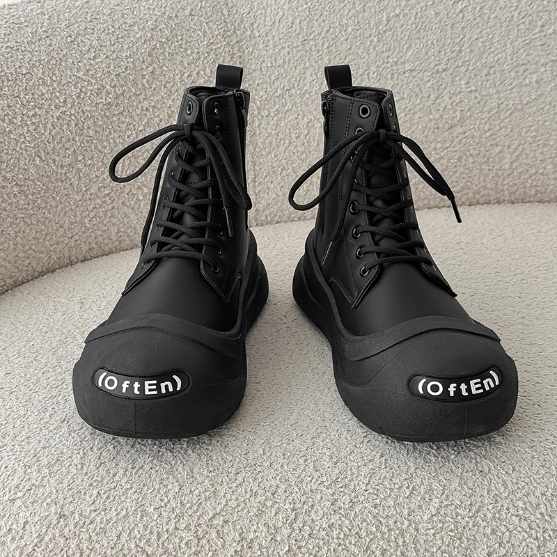 丑萌大头开口笑马丁靴男款2025秋冬季男鞋外穿黑色厚底高帮休闲鞋